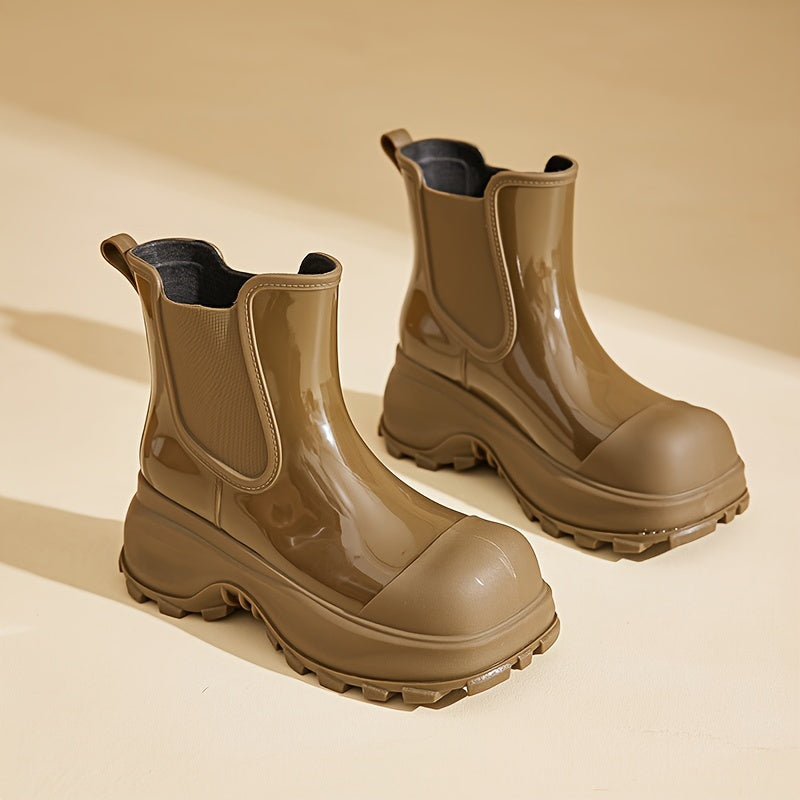 Women's Solid Color Short Boots Casual Slip-On Platform Ankle Boots