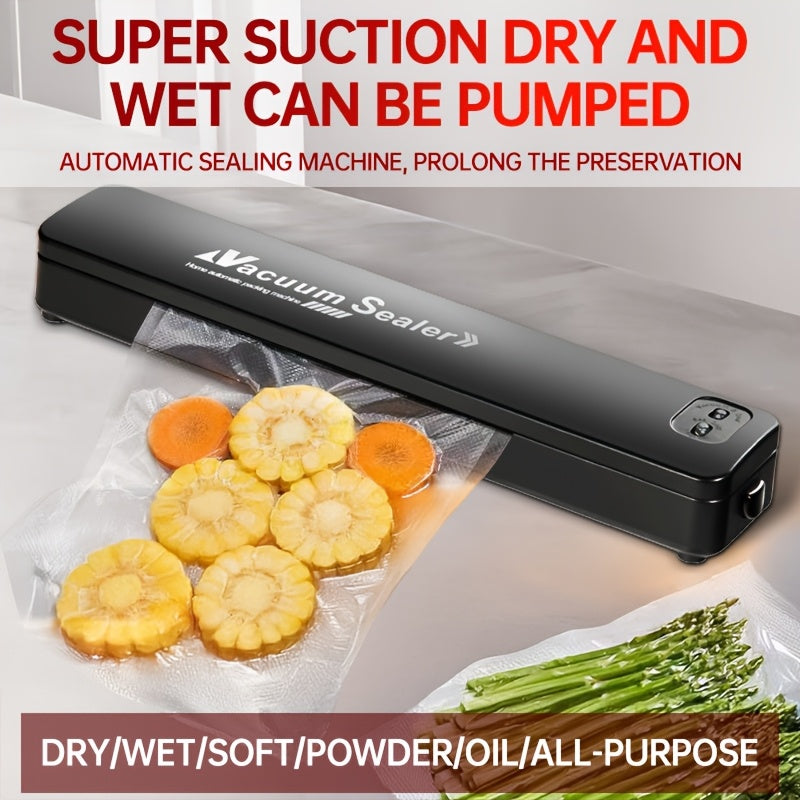 Máquina selladora automática de vacío para conservación de alimentos 50 bolsas compacta negra