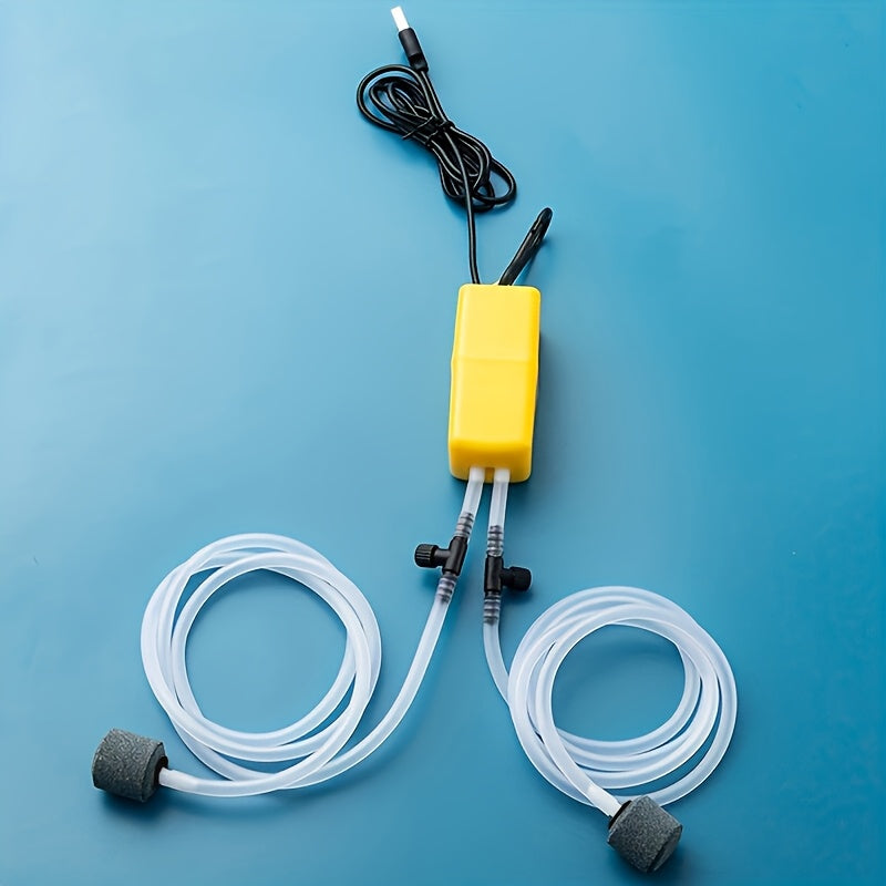 Compact USB Aquarium Air Pump with Adjustable Flow Valve and 2 Air Stones for Fish Tanks and Outdoor Use