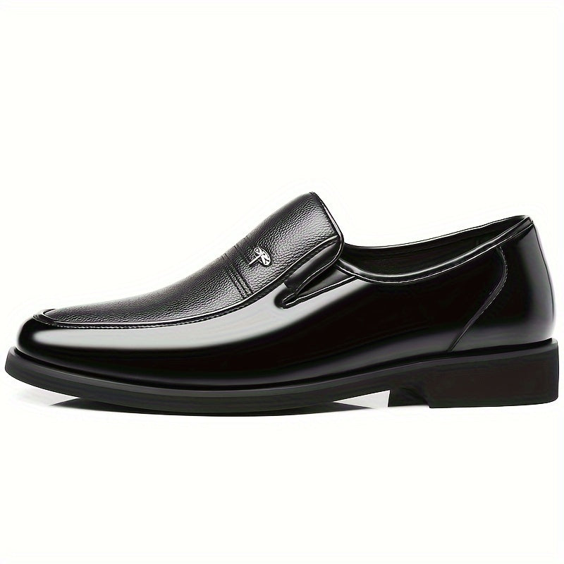 Mocasines de cuero para hombre, negros, slip-on, zapatos casuales de vestir, punta redonda, suela de goma, para todas las estaciones
