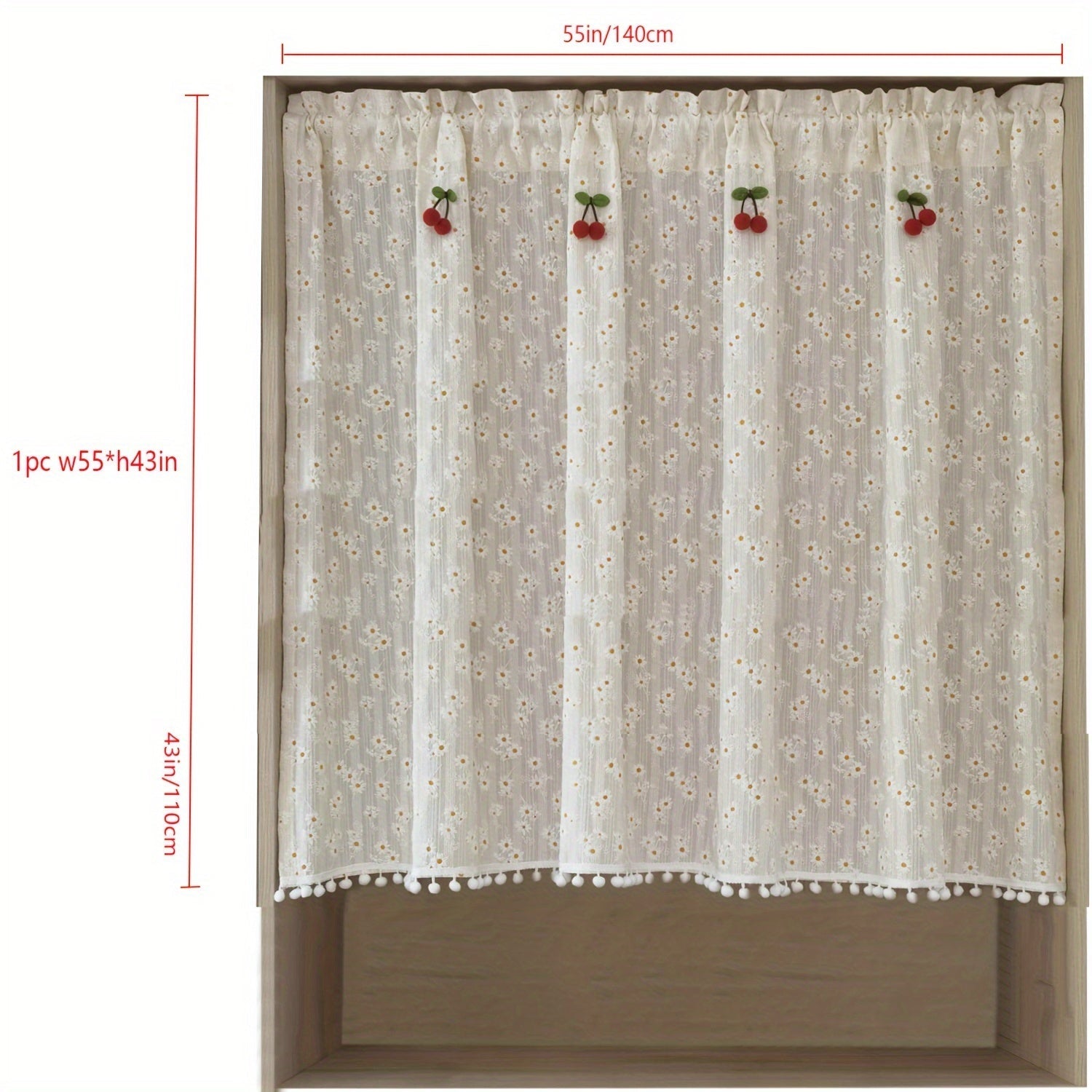 Country Chic Red Daisies and Cherries Curtains with Rod Pocket for Kitchen and Porch