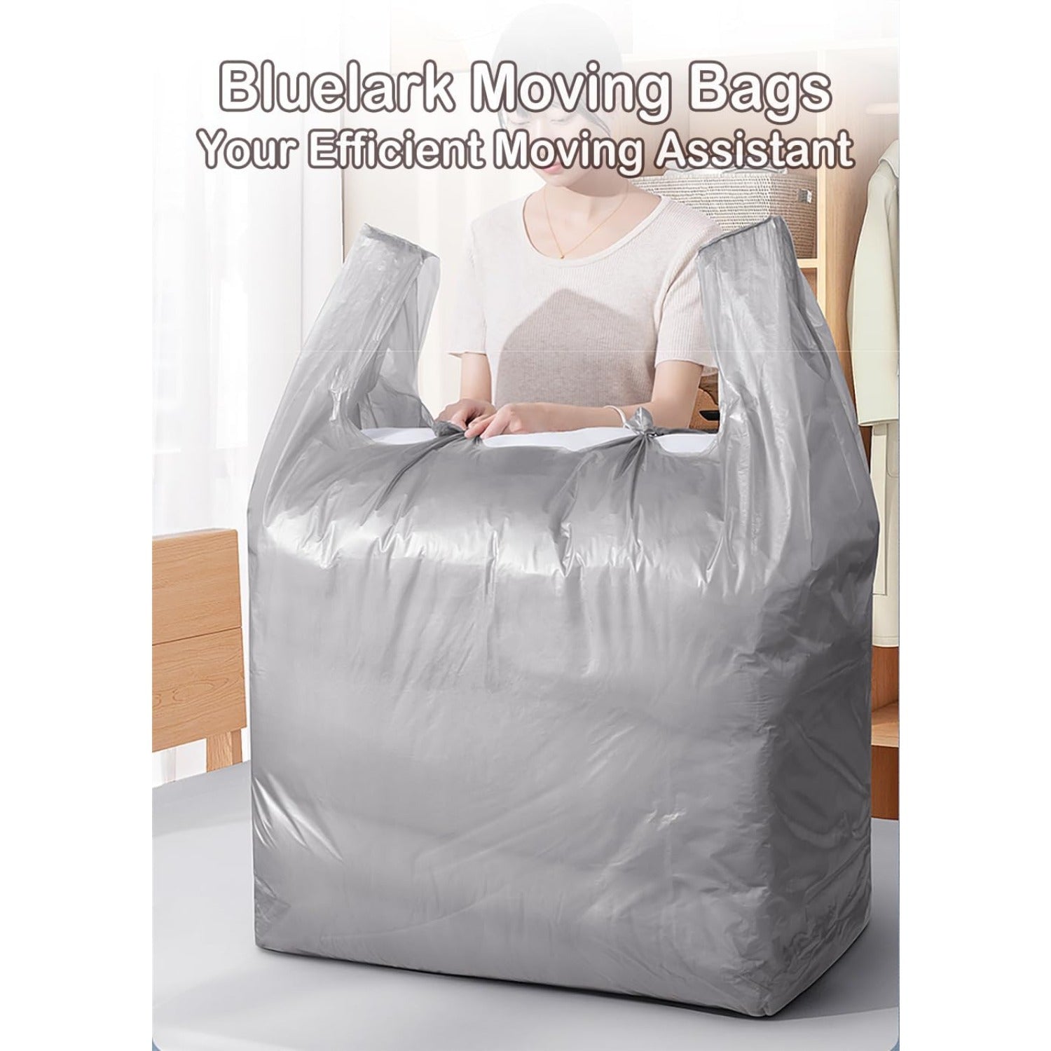 10 Pack Heavy-Duty Plastic Storage Bags Large Moisture-Proof with Handles for Moving and Long-Term Storage