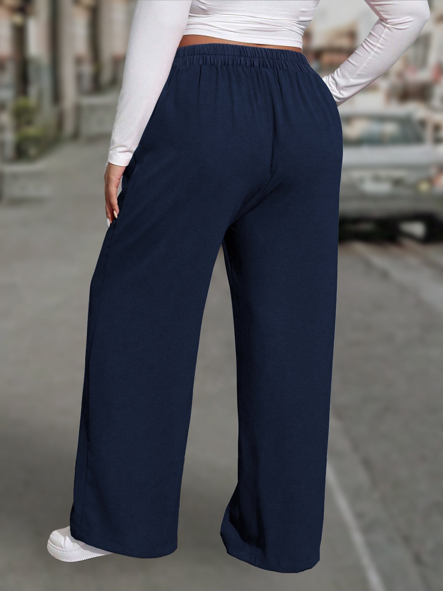 Plus Size Women's Straight Leg Pants Polyester Blend Solid Color Fall Comfortable