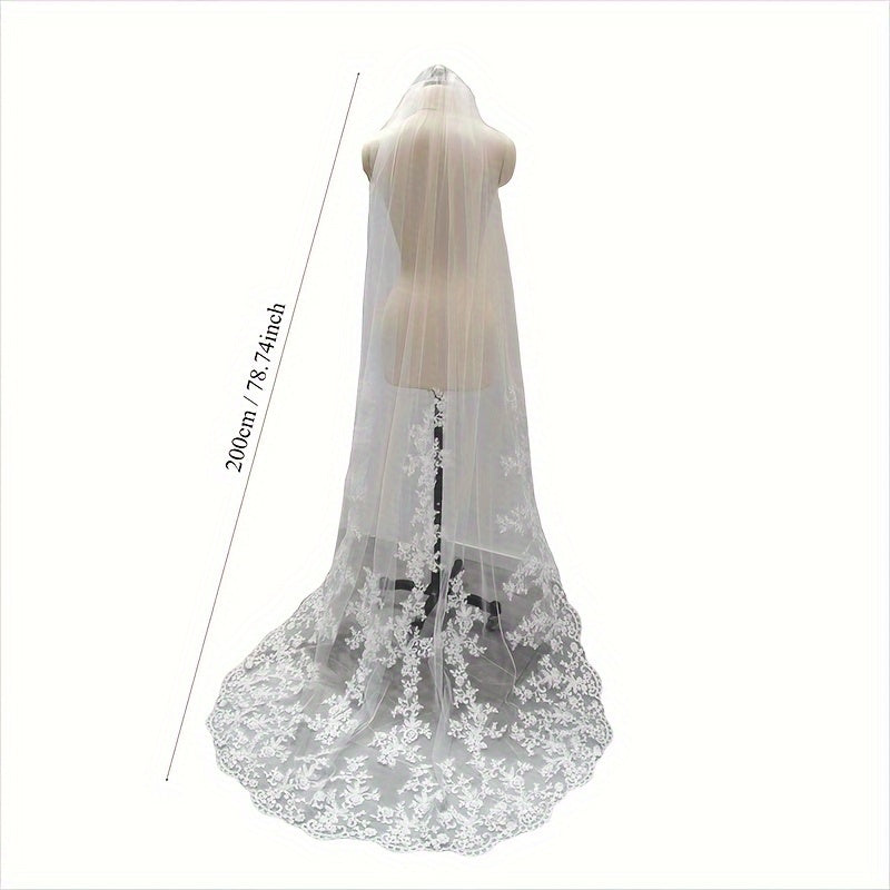 Bridal Veil 198cm Single-Layer Lace with Comb White or Black Wedding Accessory
