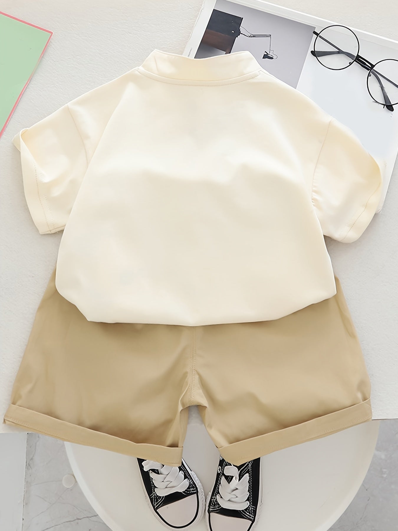 Kids Summer Outfit Panda Cartoon Short Sleeve Top and Shorts Breathable Polyester