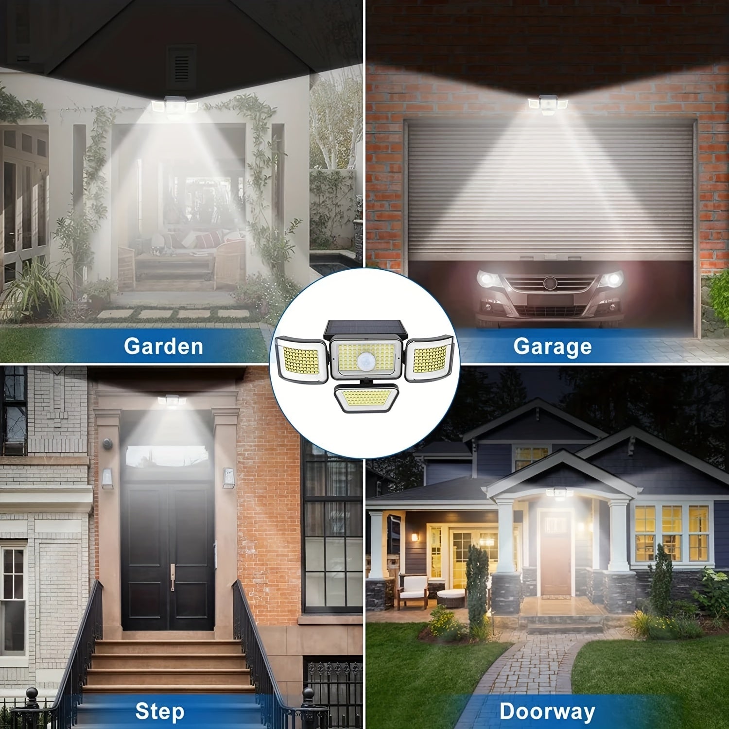 278 LED Solar Outdoor Light with 4 Adjustable Heads IP65 Waterproof Security Garden Lamp