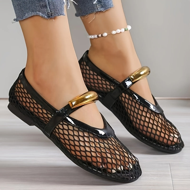 Women's Mesh Ballet Flats with Cutouts Black Summer 2025