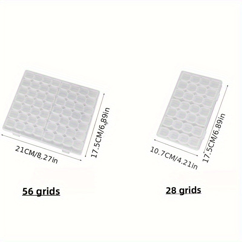 Ochiq plastmassa zargarlik buyumlarini tashkil qilish qutisi, olib tashlanadigan panellar bilan, bosish bilan yopiladigan, 28/56 bo'linma