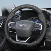 Leather Steering Wheel Cover Carbon Fiber Textured Breathable Black Burgundy Mocha Orange