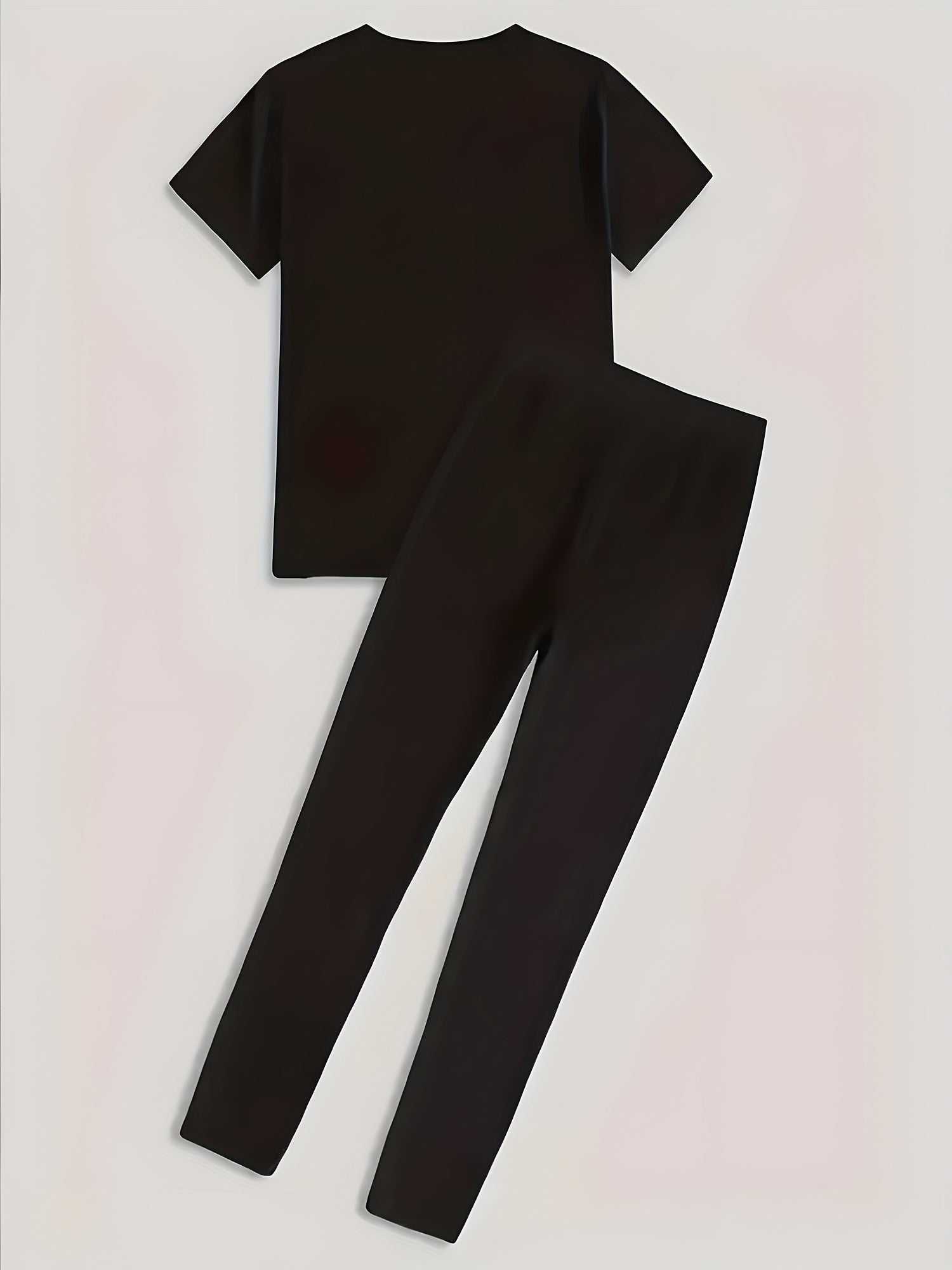 Women's Summer Sports Set Long Pants Short Sleeve Letter Print Elastic