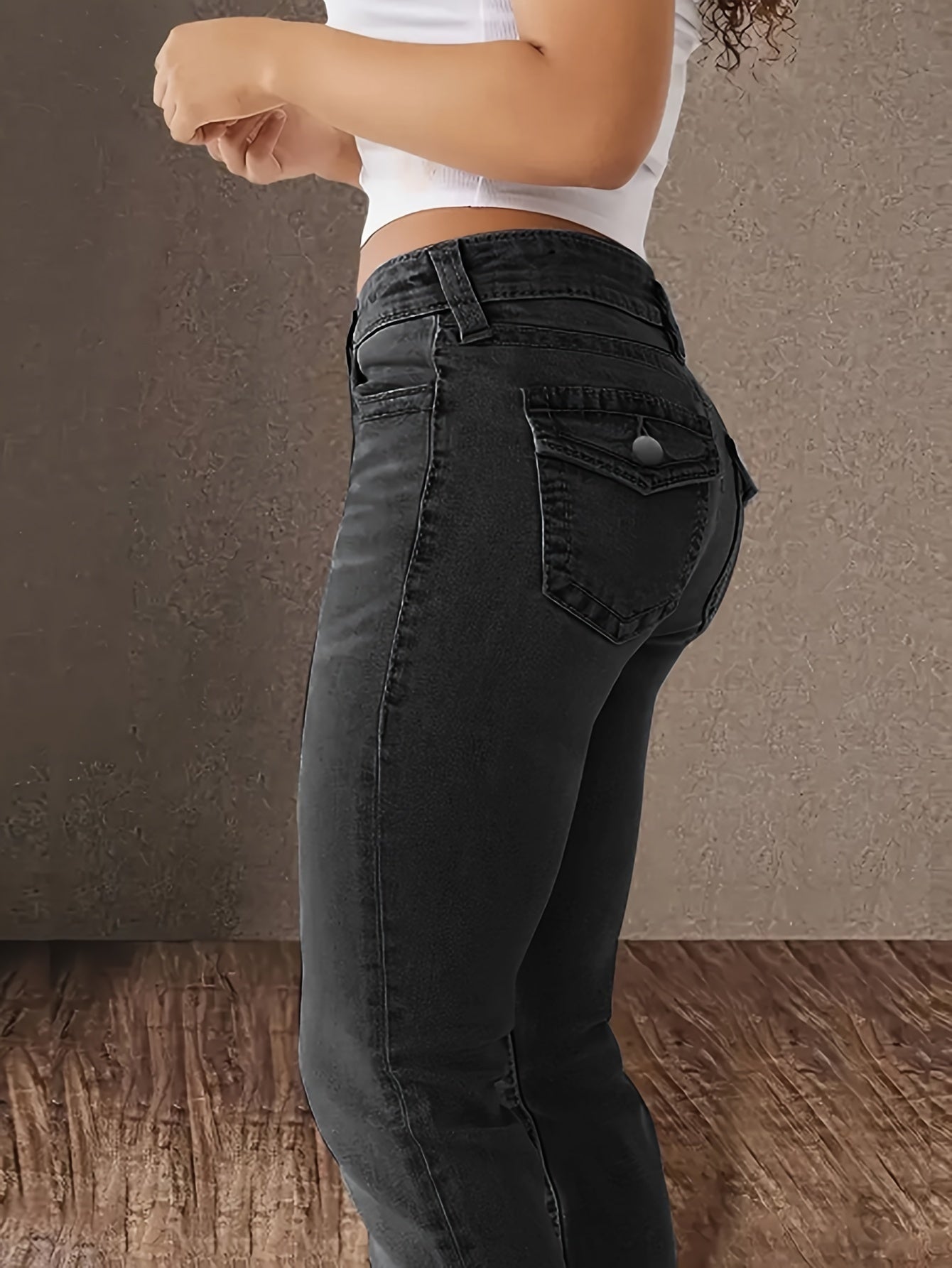 Jeans de mezclilla de talla grande para mujer de tiro alto y corte recto, pantalones con bolsillos, tela duradera