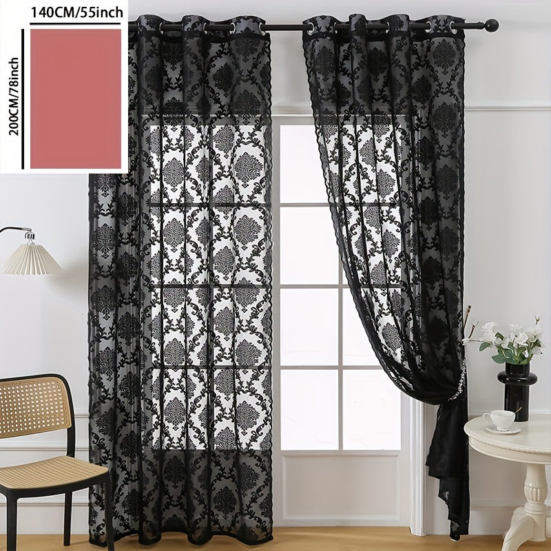 Single Panel Lace Flower Grommet Top Curtains for Living Room Bedroom Office