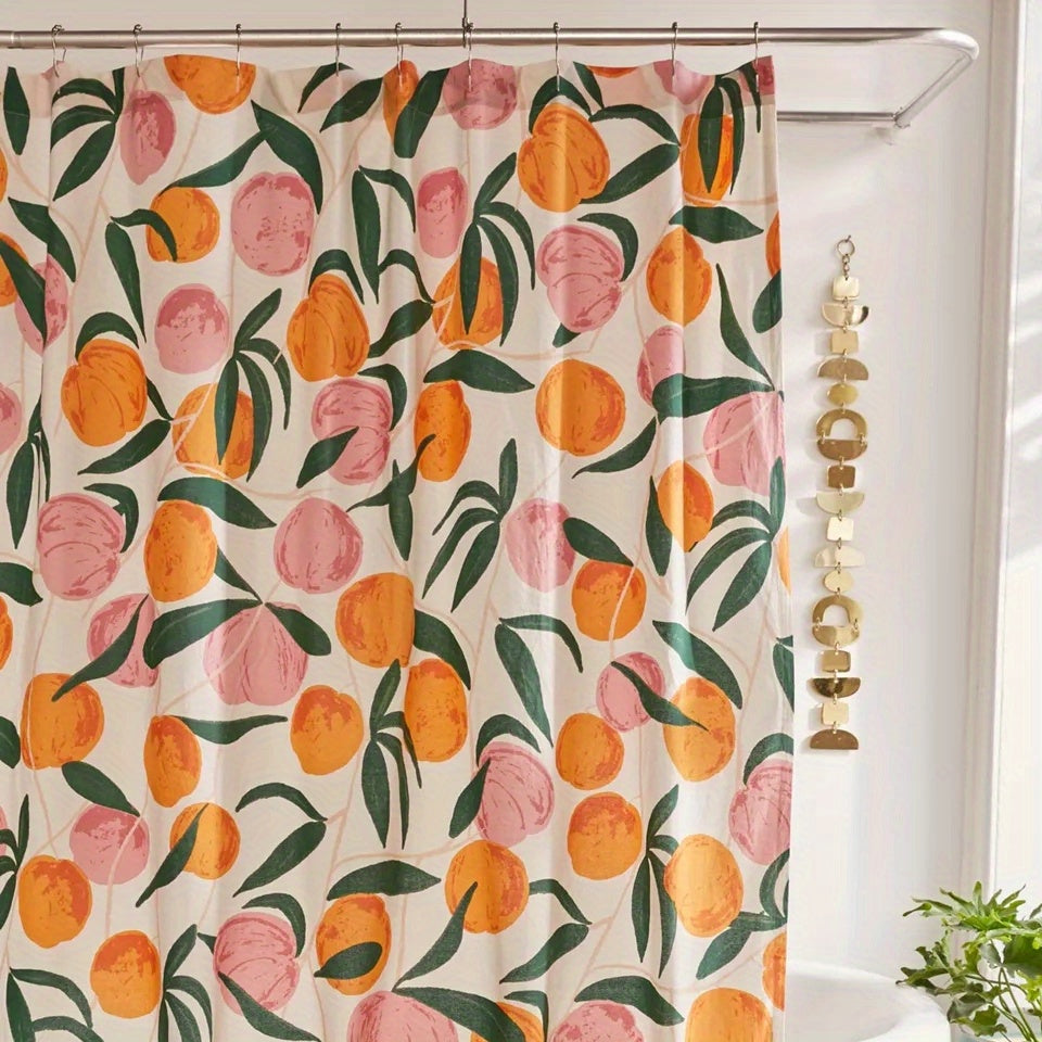 Peach Cartoon Shower Curtain Waterproof with 12 Hooks Bathroom Decor