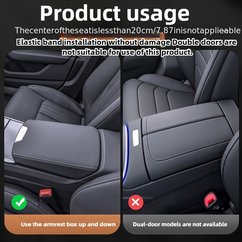 Memory Foam Car Armrest Pad with Storage Pockets Cup Holder and Phone Stand Red 20cm