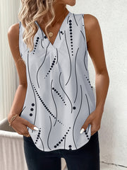 Ayollar uchun V-shakllı chiziqli bo'lmagan qovurg'a bo'yinli tank top, nafas oladigan yozgi kundalik ko'ylak