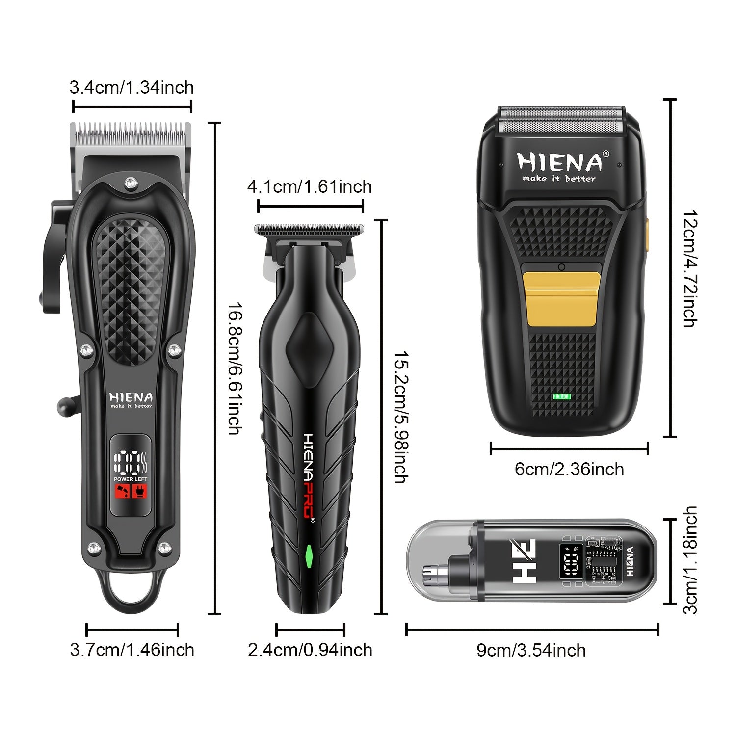 4pcs Cordless Hair Clipper Set T-blade Trimmer Nose Shaver Travel Case USB Rechargeable