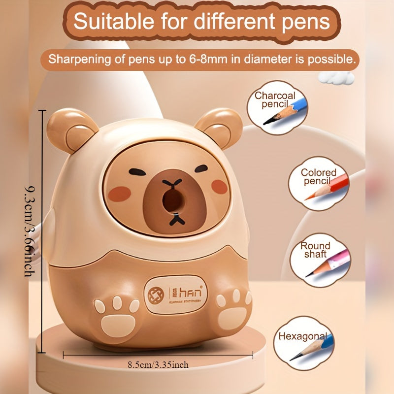 Kawaii Capybara Pencil Sharpener Brown Plastic 80x80x100mm for Kids and Office