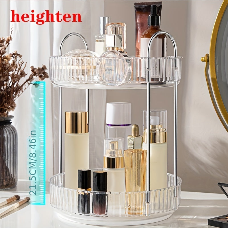 Adjustable Multi-Layer Makeup Organizer with 360° Rotation Transparent PET Storage for Perfume Lipstick Foundation