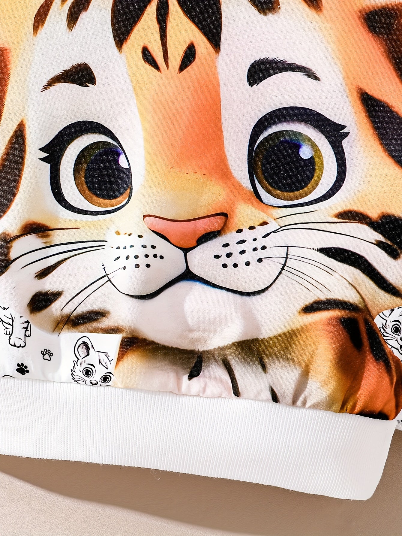 Kids' Tiger Print Sweatshirt Set Polyester Knit Spring Autumn Casual 2pcs