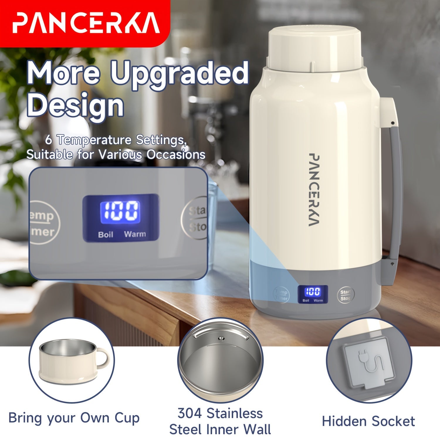 Portable Stainless Steel 1.0L Electric Kettle 800W Travel Coffee Boiler