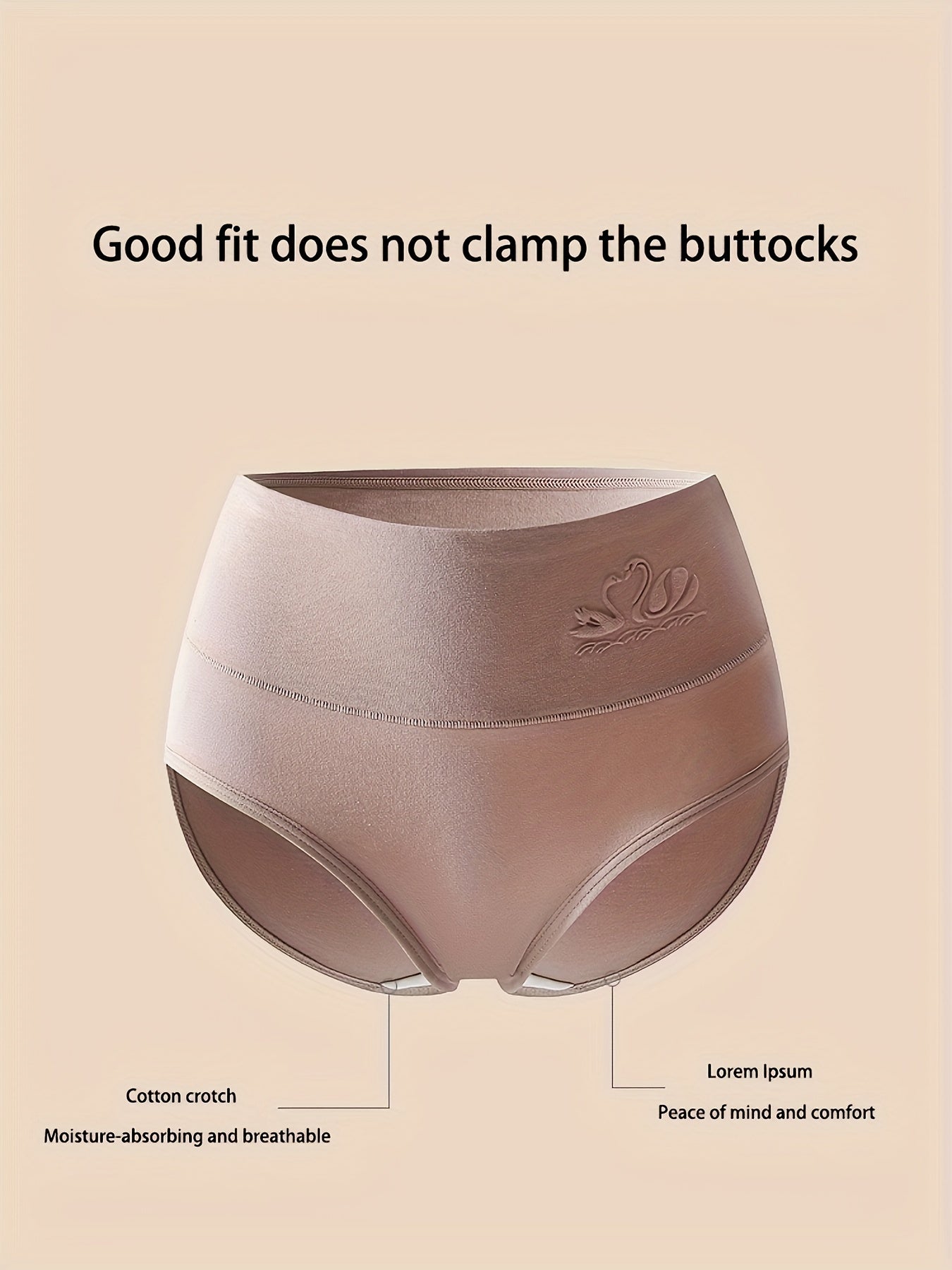 Uchta yuqori bel solid ichki kiyim, qulay va cho'ziluvchan, havo o'tkazuvchi mato bilan. Ayollar uchun ichki kiyim va ichki kiyimlar.