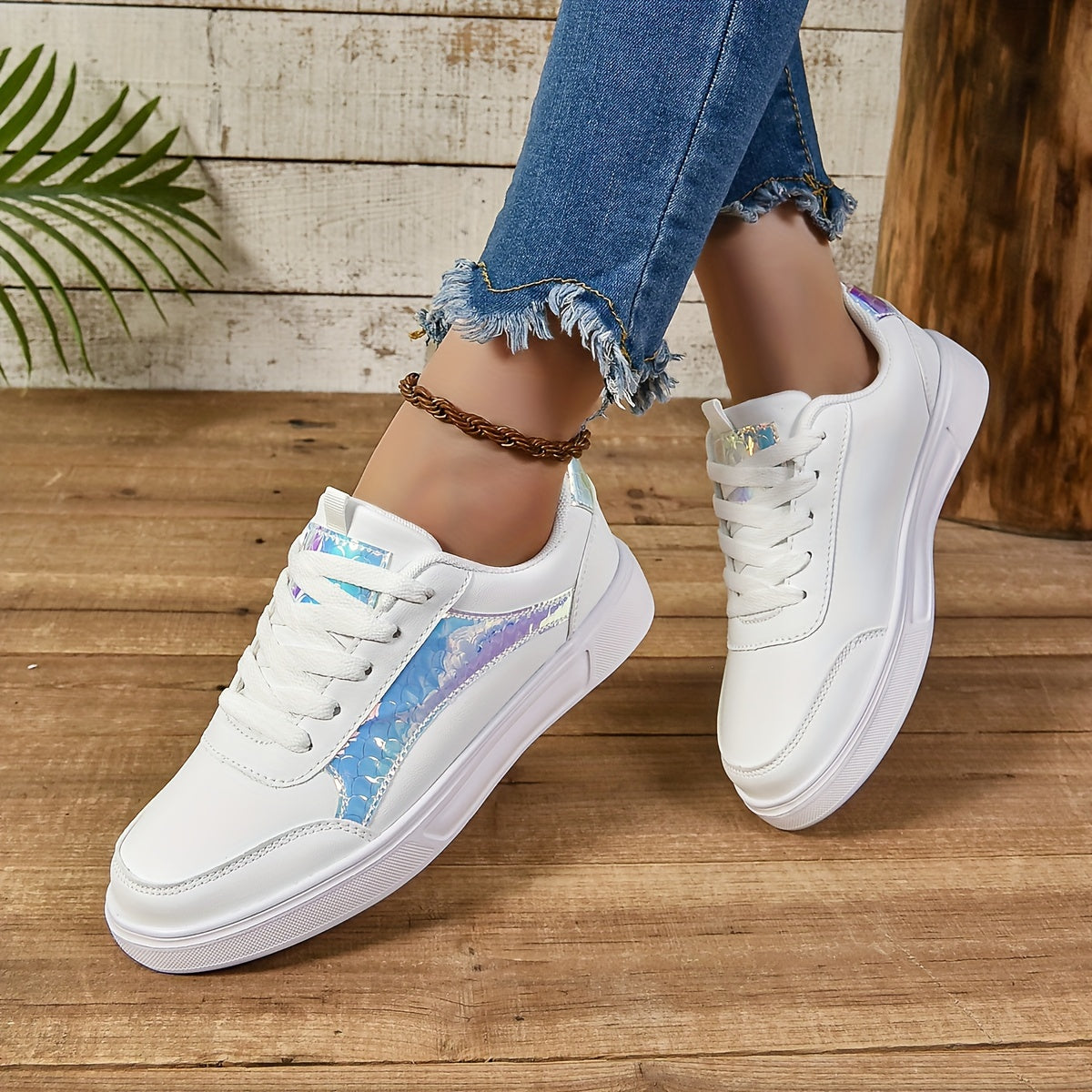 Women's Sequin Casual Sneakers Lace Up Lightweight Glitter Low-Top Shoes