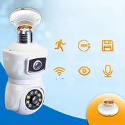 3MP PTZ Security Camera with 360 Degree View Dual Lenses Motion Detection Indoor Outdoor E27 Socket