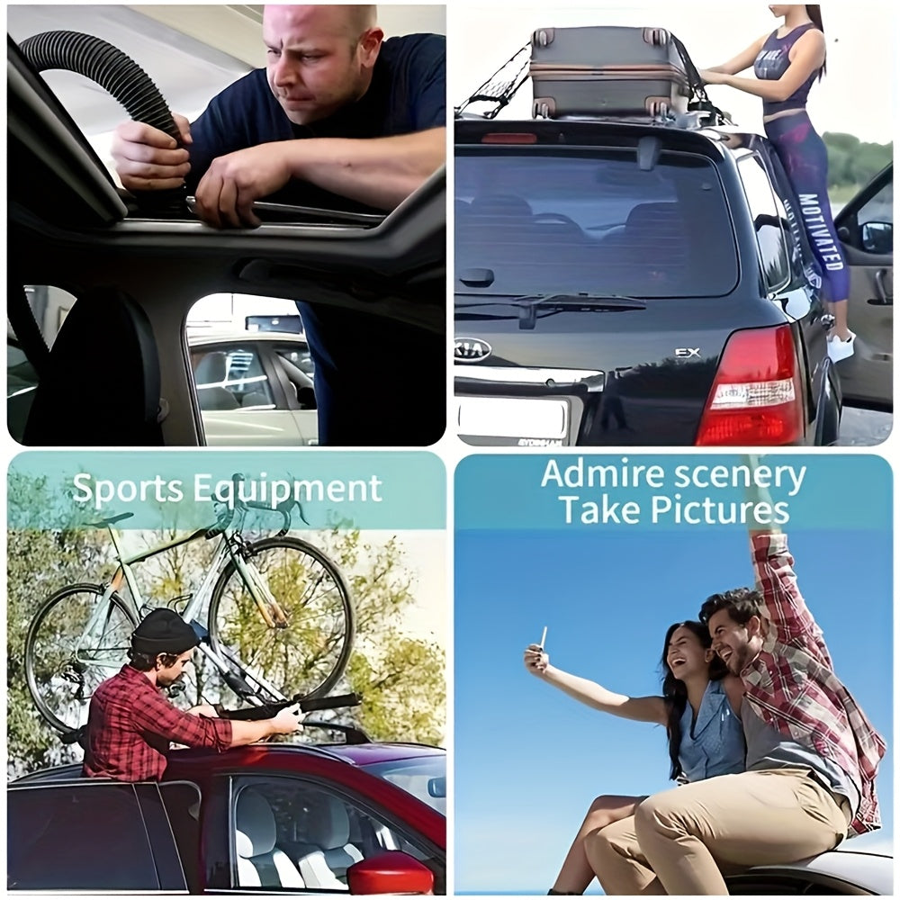 Foldable Aluminum Car Door Step with Safety Hammer and Anti-Skid Wheel Multi-Functional Roof Rack Hook