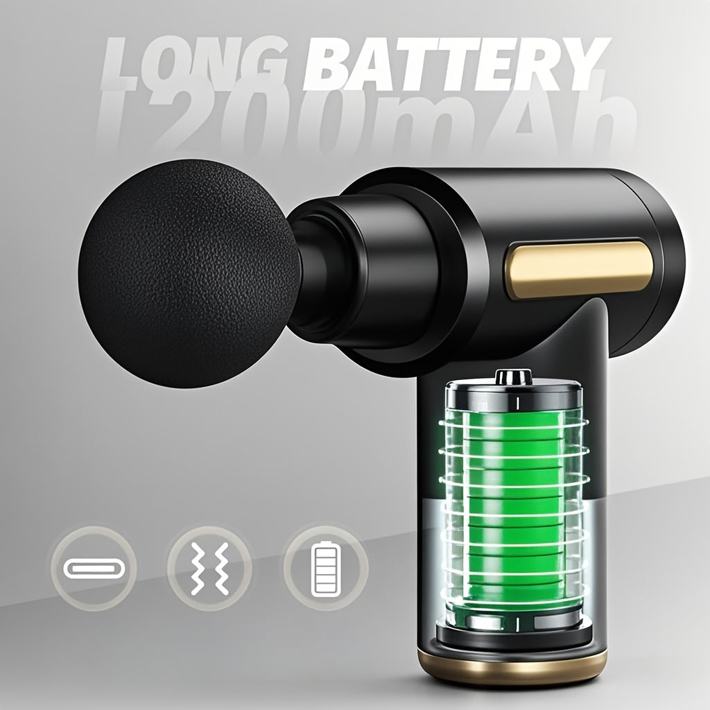 Kichik dizayndagi portativ zaryadlanadigan tana massajeri, 4 ta almashtiriladigan boshli bilan, erkaklar va ayollar uchun ultra-ovozsiz mushak quroli, to'liq tana massaji, dam olish va qo'l bilan urish uchun ideal.