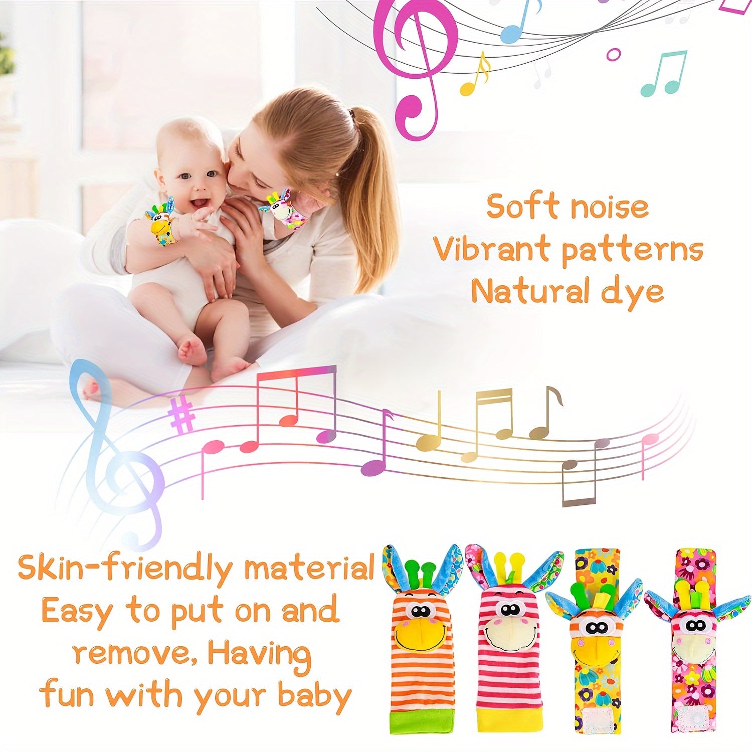 2/4 ta to'plam chaqaloq bilak rattl sokklari va oyoq topuvchi o'yinchoqlar, yangi tug'ilgan chaqaloqlar uchun mo'ljallangan, bolalar va kichik bolalar uchun yumshoq sezgir rattl sokklari, Halloween uchun mukammal