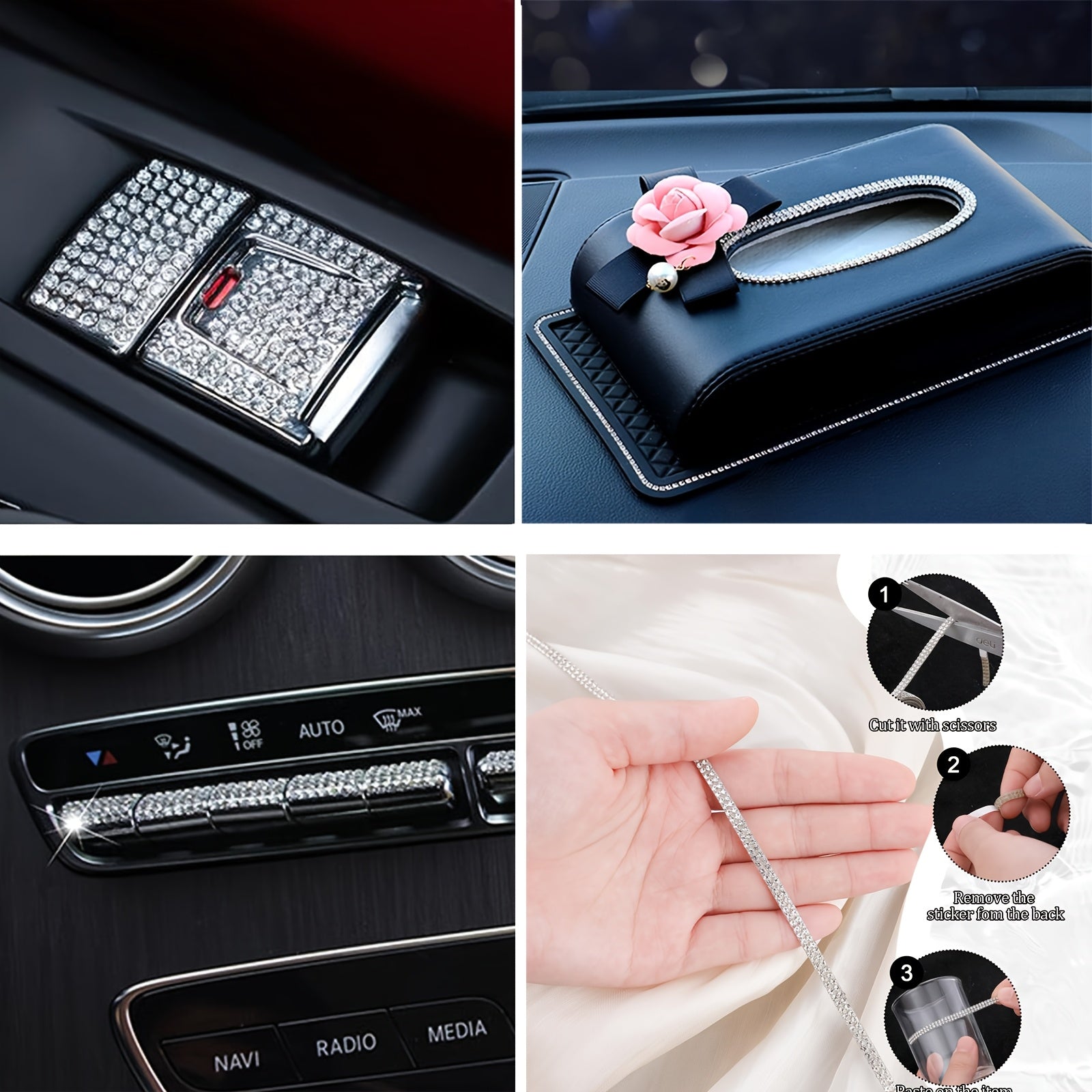 Pink White 89.92cm Car Dashboard Decor Self-Adhesive Trim Strips Interior Accessories