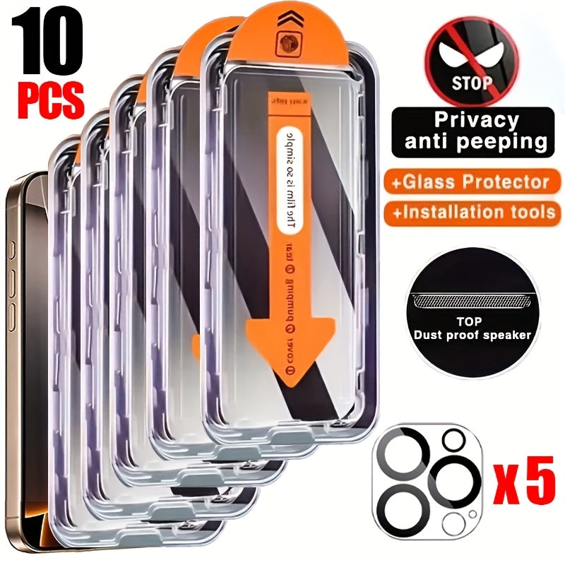 Full Cover Privacy Screen Protectors and Camera Lens Protectors for iPhone Models 16 Pro Max 15 Pro Max Mini 9H Tempered Glass Dynamic Island Compatible