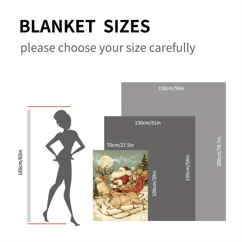 Christmas Santa Claus Flannel Throw Blanket Soft Knitted Polyester Warm Cozy for Home Office Travel
