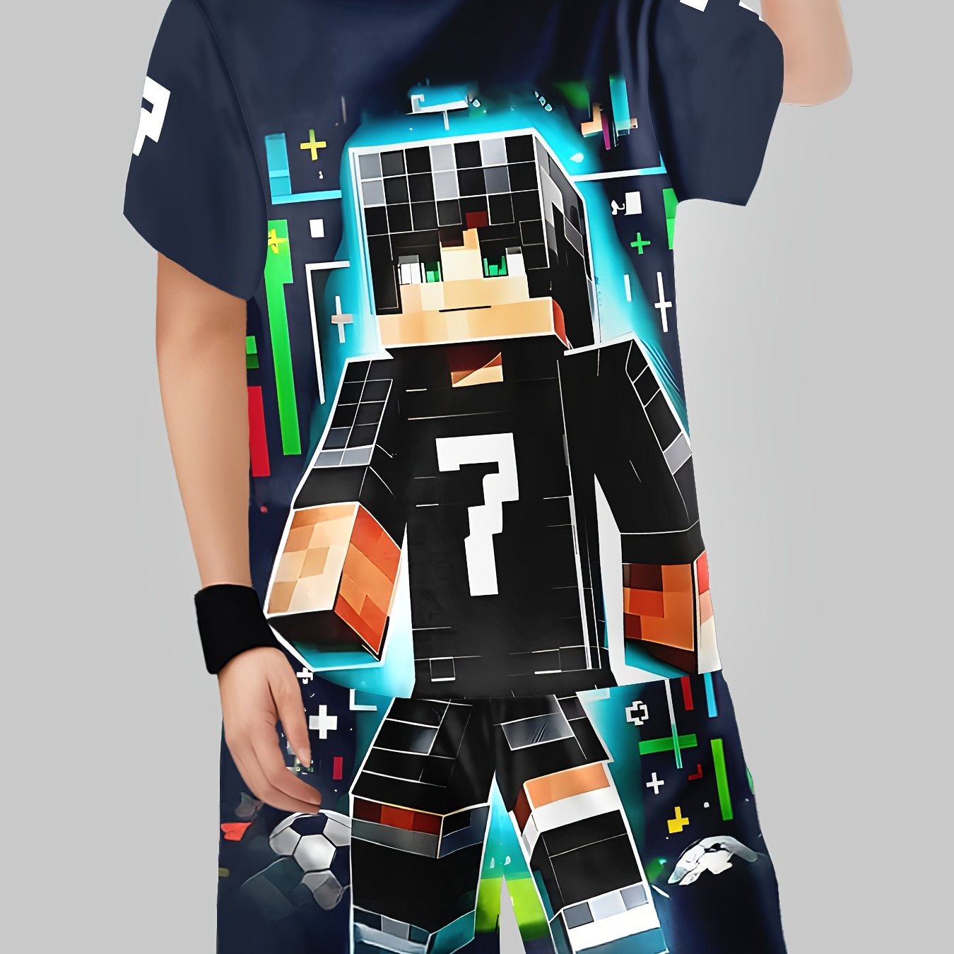 Boys Casual 3D Printed T-Shirt and Shorts Set for Outdoor Activities