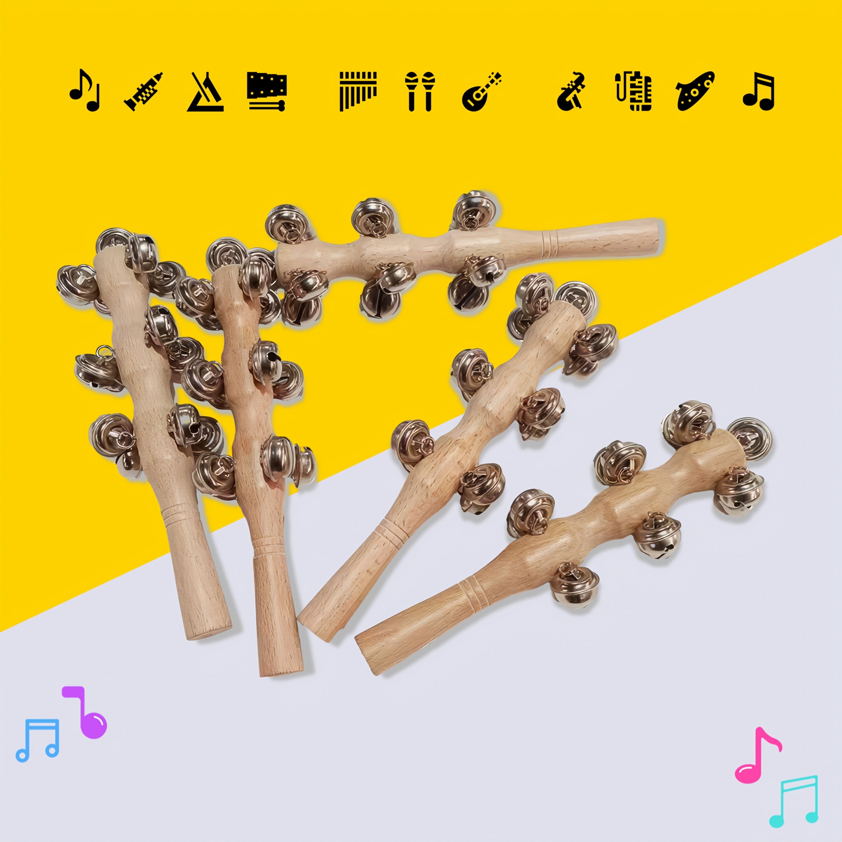 Wooden Hand Ring Bell for Teaching and Performance 13 Stick Auditory Training Instrument