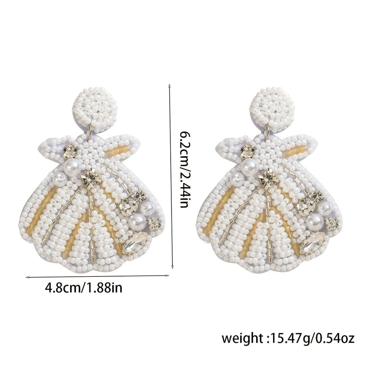 Pendientes bohemios hechos a mano con conchas y rhinestones para vacaciones en la playa y fiestas