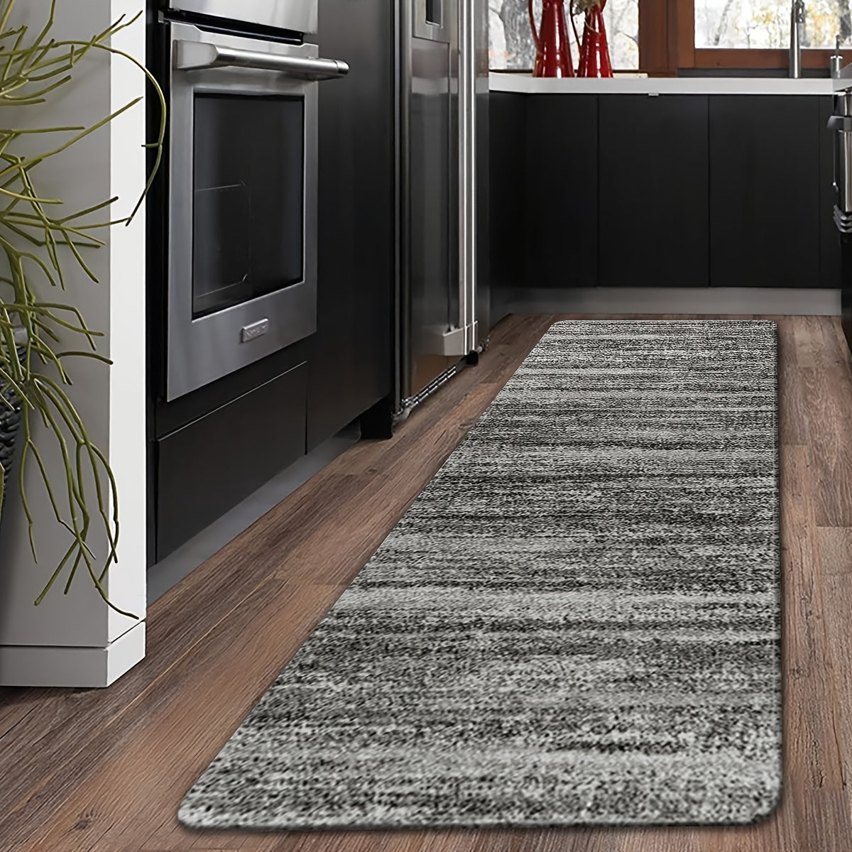 Non-slip Dark Grey Abstract Area Rug for Hallways and Kitchens, Various Sizes