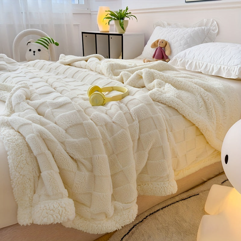 Double-Layer Taffeta Knitted Throw Blanket Cozy Warm Soft All-Season Bed Couch Travel