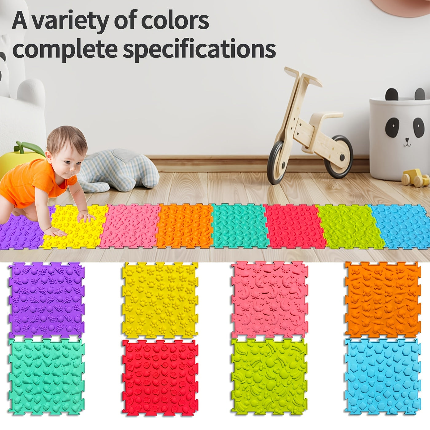 Silicone Sensory Mats for Kids 4/8 Pieces Textured Interlocking Floor Tiles for Playroom