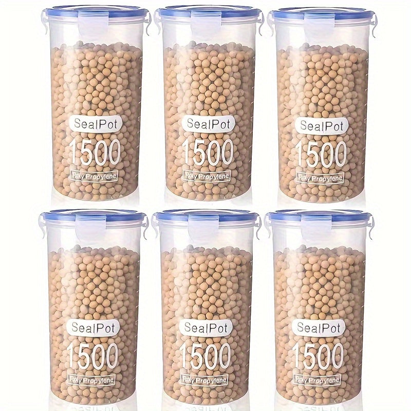 Set of 6 Round Plastic Food Storage Containers with Latch Lids Microwave Safe BPA-Free