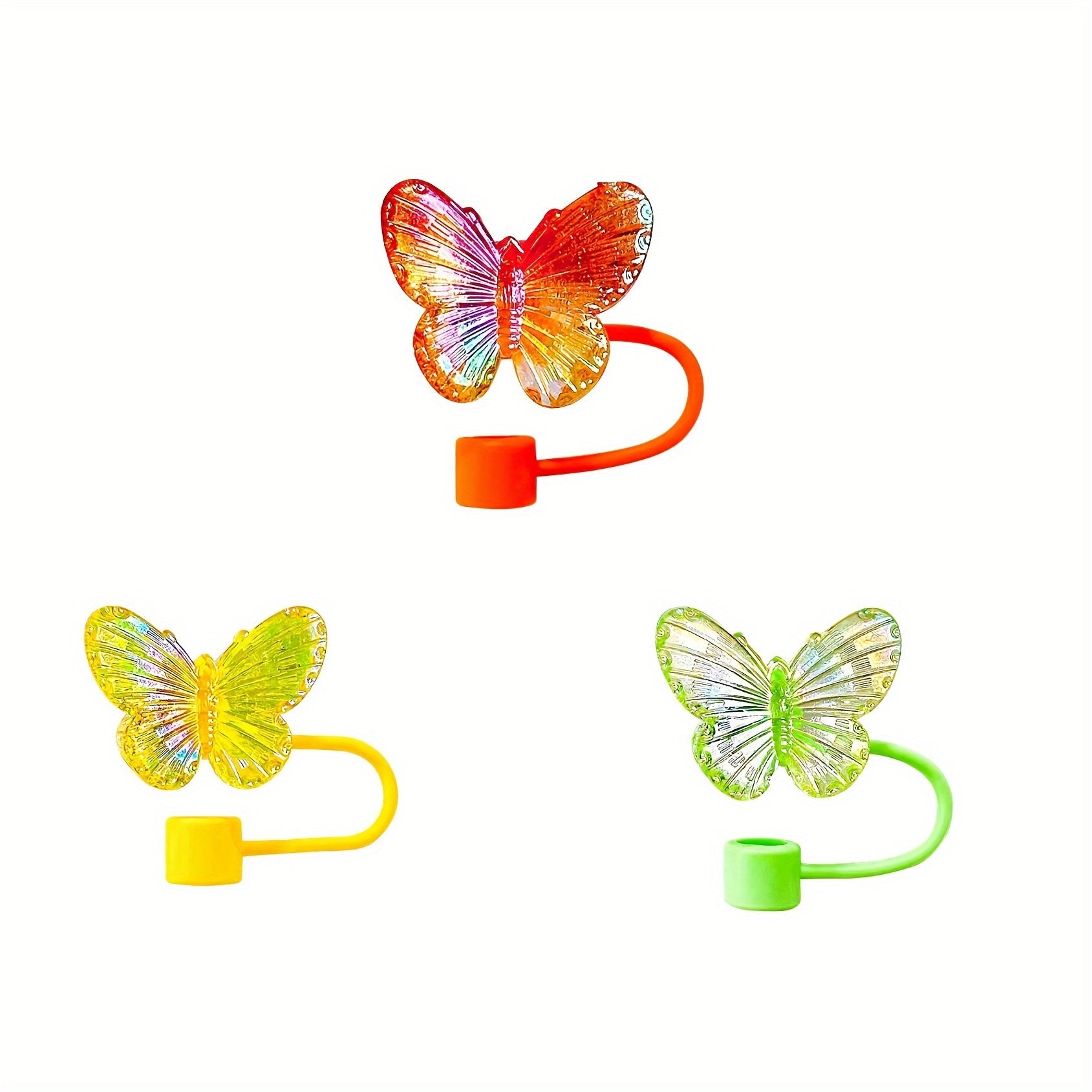 Silicone Butterfly Straw Toppers Set of 3 for 30 and 40 Oz Tumblers Reusable Drinking Straw Caps for Holidays and Parties
