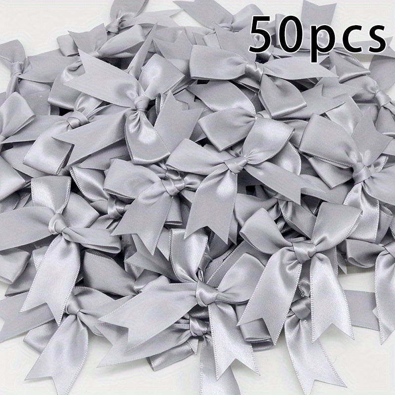 50 Small Pink and White Satin Ribbon Bows for Crafting Gift Tying Wedding Decorations