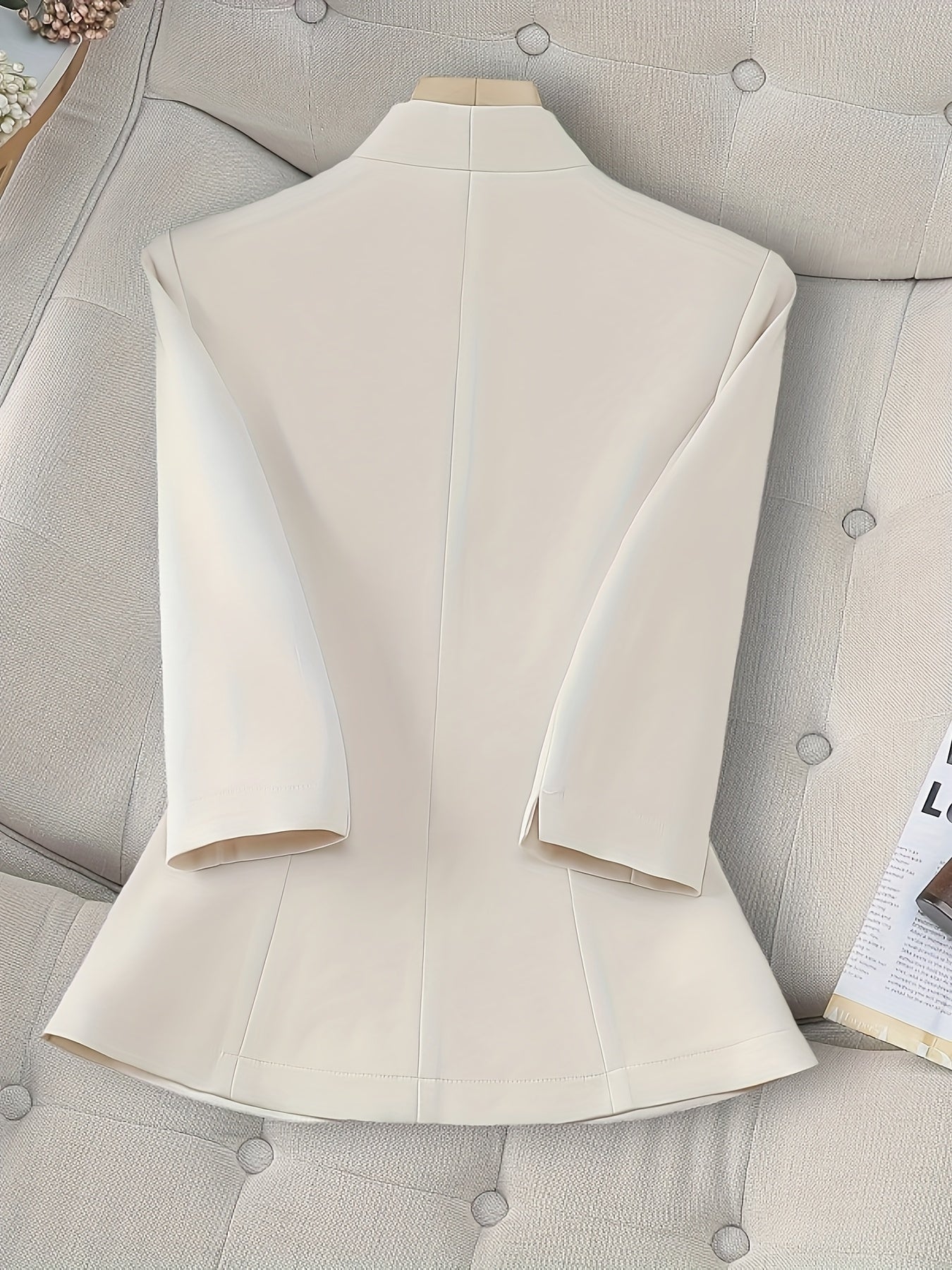 Women's White Three-Quarter Sleeve Blazer Classic Office Casual Fit