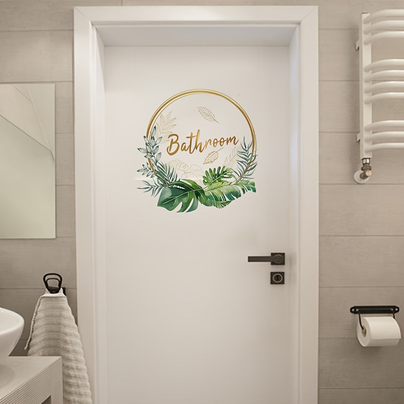 Adhesivo para pared de baño con diseño floral, señal en superficie de cerámica, semi-brillante, decoración para puerta de inodoro