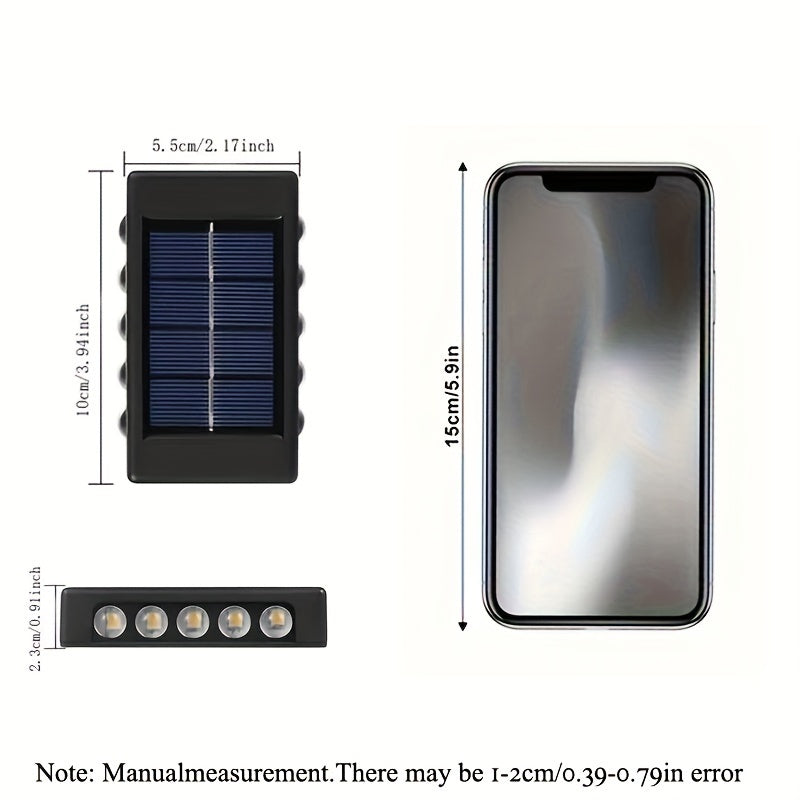 6pcs Luces de pared con espejo solar convexo para exteriores, decoraciones LED para paisajes, jardines, patios y villas