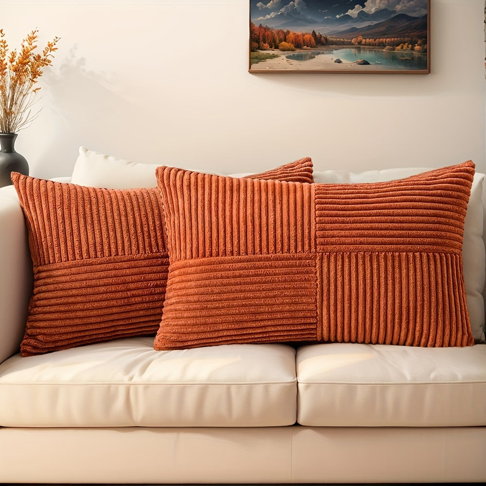 Boho Chic Corduroy Throw Pillow Covers with Cross Patchwork 12x20 45.72x45.72 cm Farmhouse Modern Decor