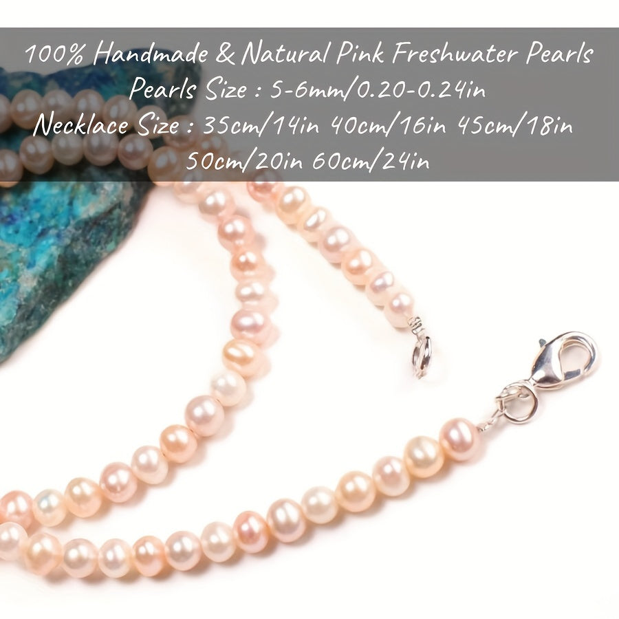 Pink Freshwater Pearl Necklace Vintage Boho Style 5-6mm June Birthstone Jewelry