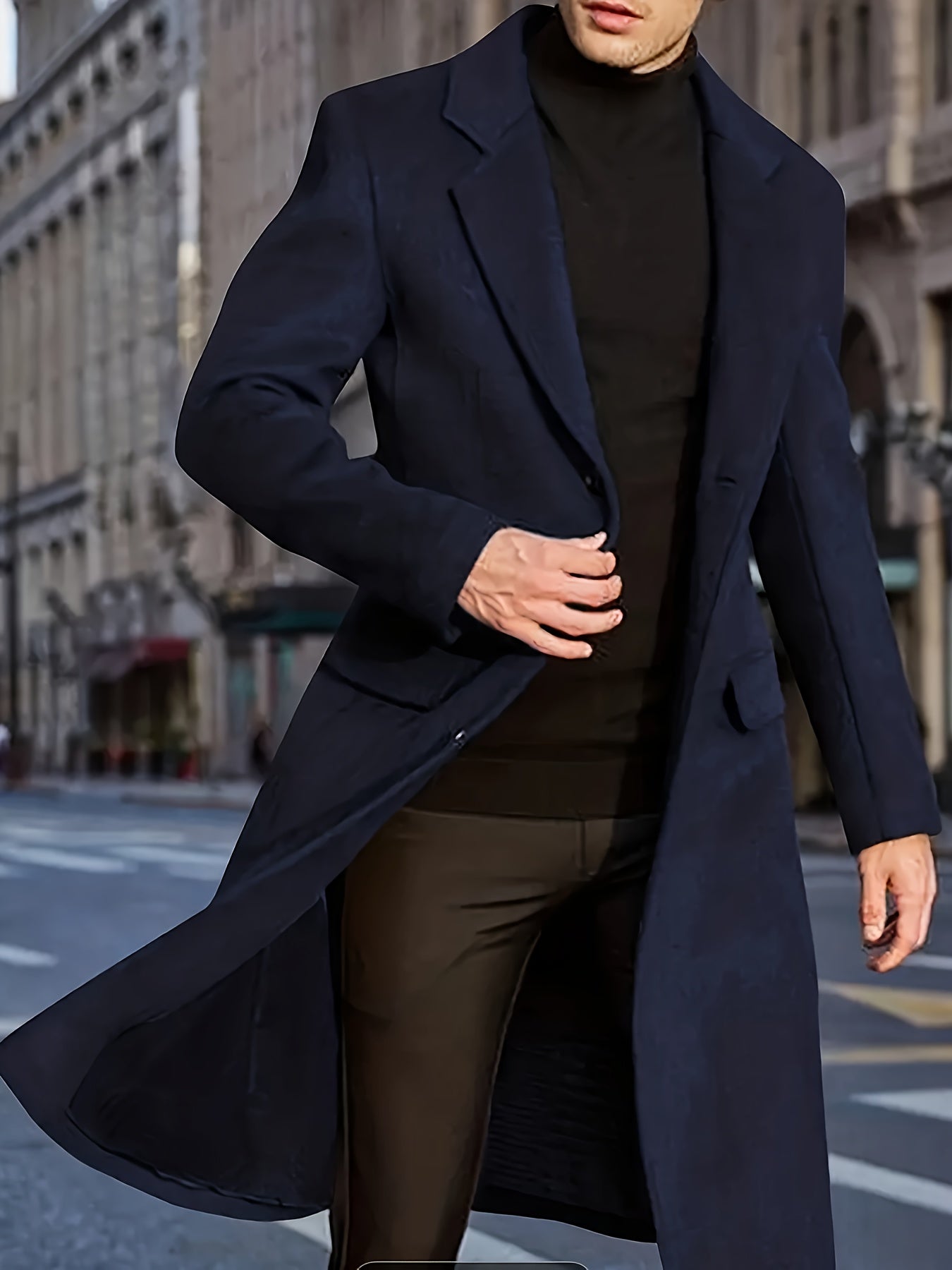 Men's Long Coat Reversible Plus Size Fall Polyester Solid Color Lapel Work Outerwear