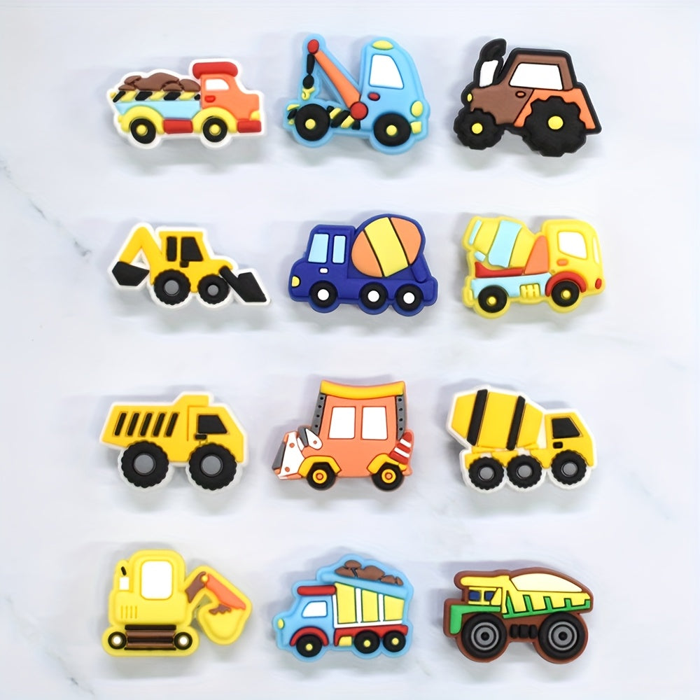 Kids PVC Construction Vehicle Shoe Charms Set 15pcs Assorted Colors