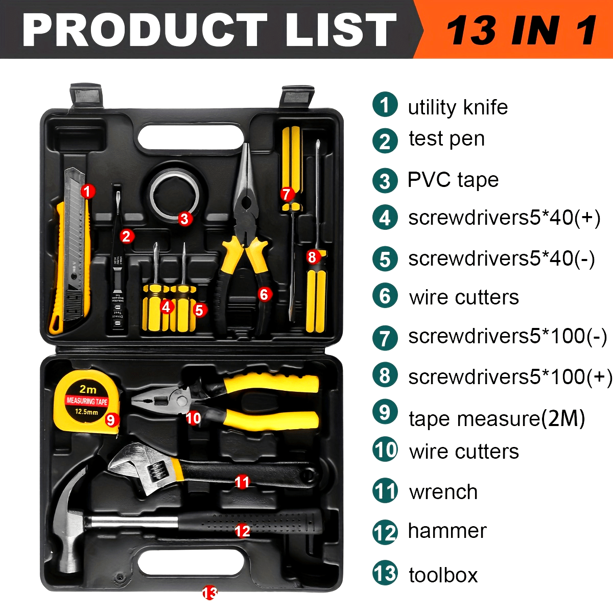 Handheld Household Toolbox with Plastic Case for Car and Home Repair